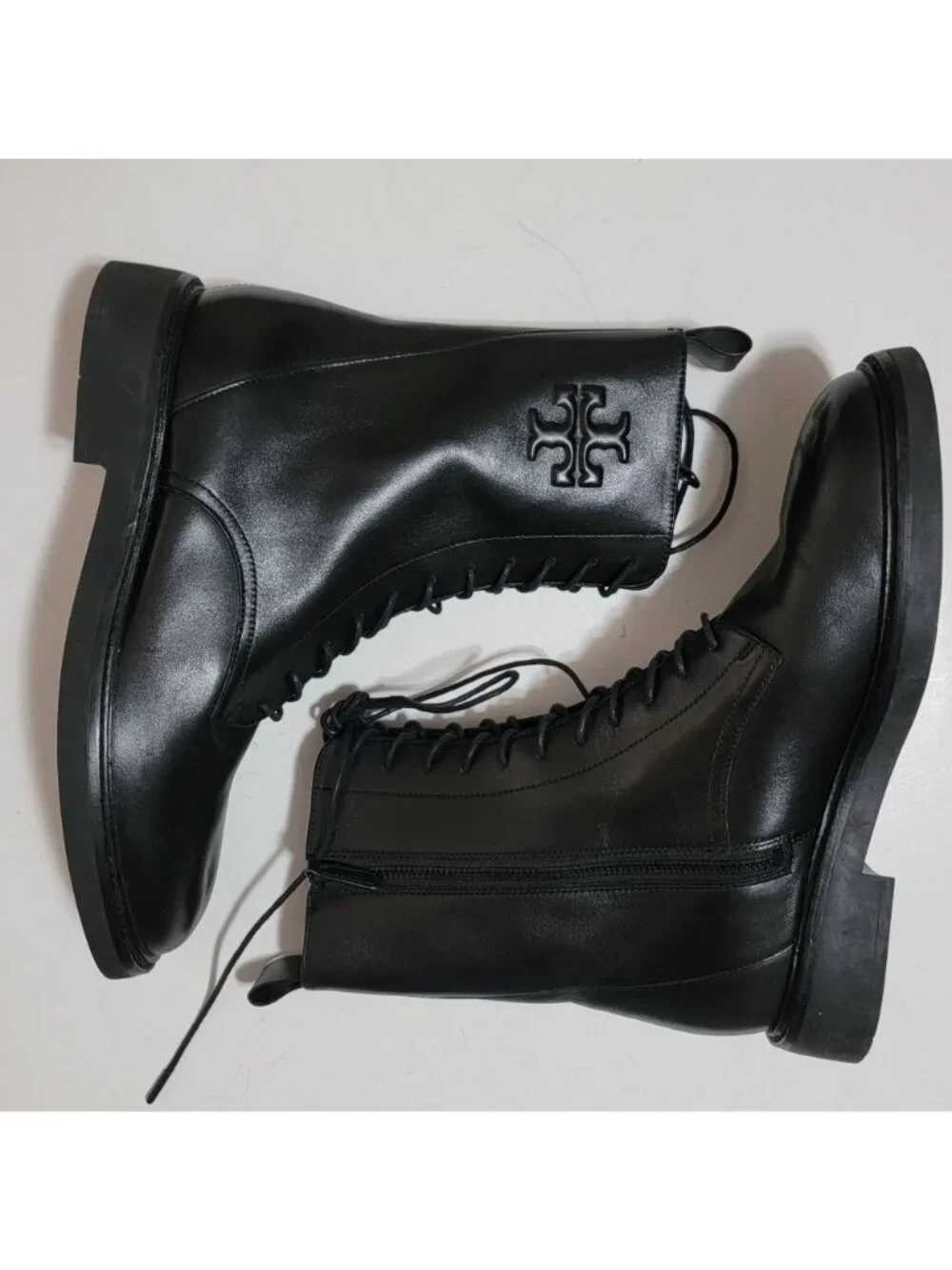 NEW Tory Burch Combat Boots Leather Luxury Designer Double T Logo Y2K Womens 10